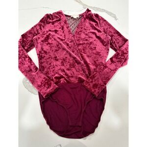 Altard State Womens Bodysuit Velvet Burgundy Long Sleeve S‎